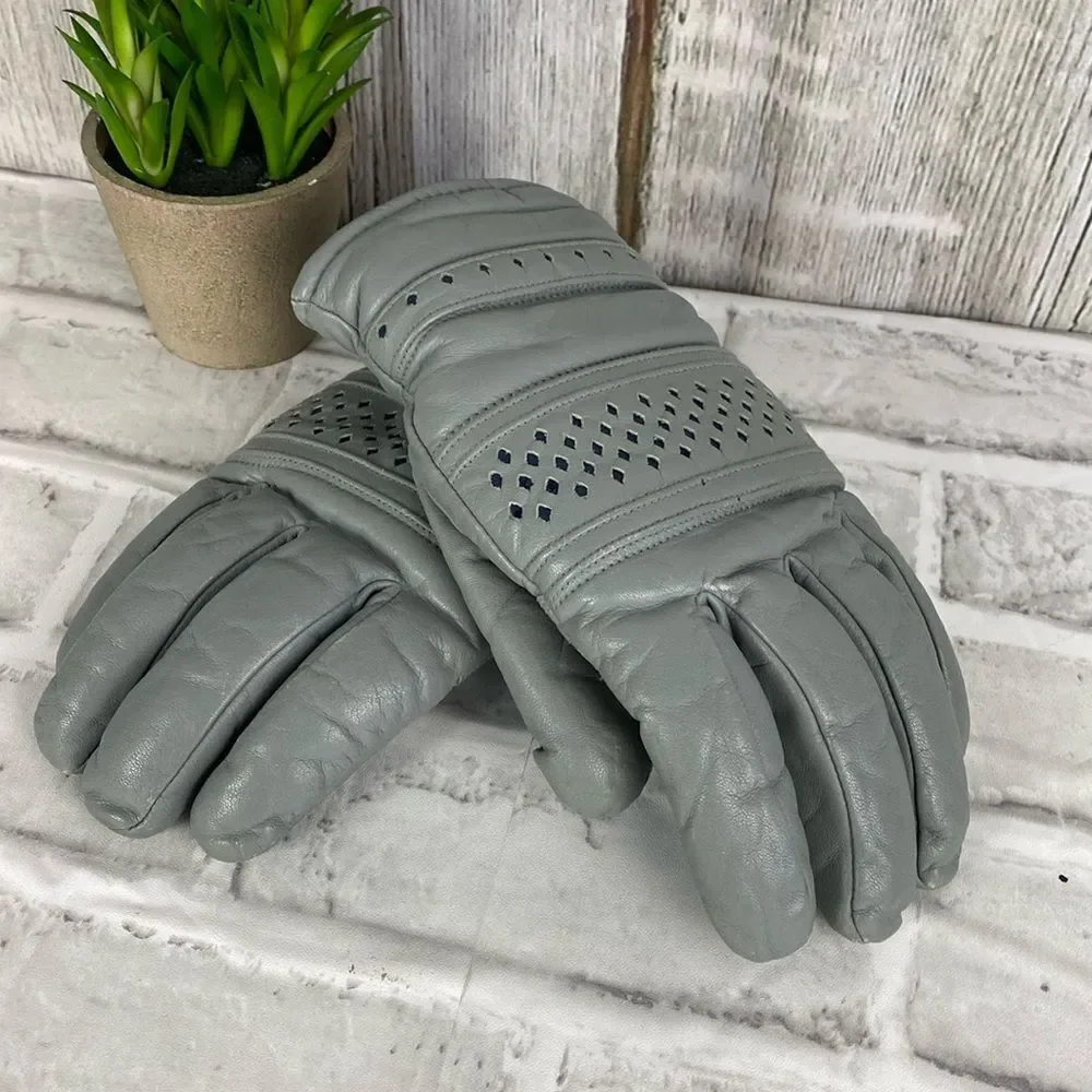 Vintage 80's Gray Leather Riding Gloves Size L  E